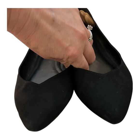 Coach and Four Mirrored Heel Black Suede Pointed Toe Flats Sz 9 - Picture 5 of 5